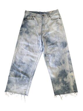 BASSIKE High Rise Wide Jeans sz 30 Bleach medley frayed Japan